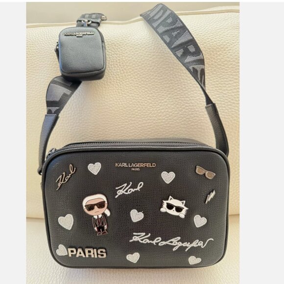 Karl Lagerfeld Handbags - NWT KARL LAGERFELD MAYBELLE EMBELLISHED CAMERA CROSSBODY BAG W AIRPOD CASE BLACK
